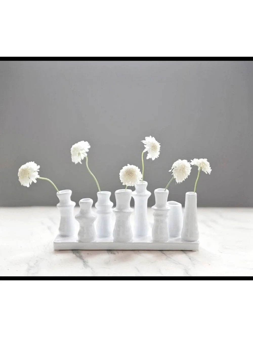 Bloomingville 8 Bud Flower Tray Vase White Glazed Stoneware Decor Propagating